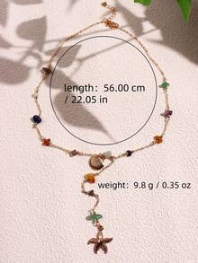 1 件时尚夏季海滩度假时尚小众百搭优雅海星贝壳不对称绿松石吊坠 Y 形项链，适合女士日常装扮和海滩度假装 - 彩色 - 查看 6