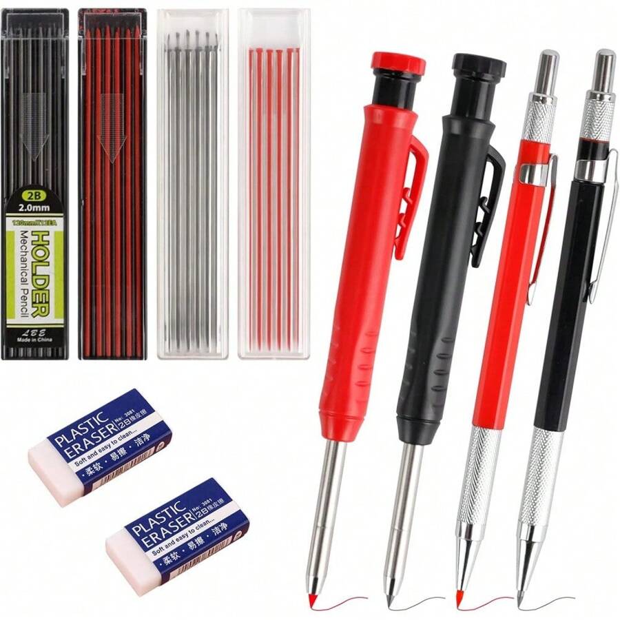 DIBALIYI Zimmermannsbleistift-Set, solider Zimmermannsbleistift mit 40 Bleistiftminen und 2 Radiergummis, Zimmermannsbleistifte Markierungswerkzeuge für die Baustelle oder Architektenzeichnung