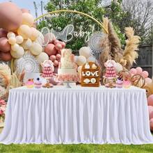 1 Stück weiße einlagige Tischröcke, weicher und glatter Stoff, Prinzessinen-Stil Tischdecke für den Dessert-Tisch, geeignet für Braut-Hochzeits-Veranstaltungen, Partys, Bankette, Prinzessinnen-Geburtstags-Partys, Taufen, Geburtstagstisch-Röcke