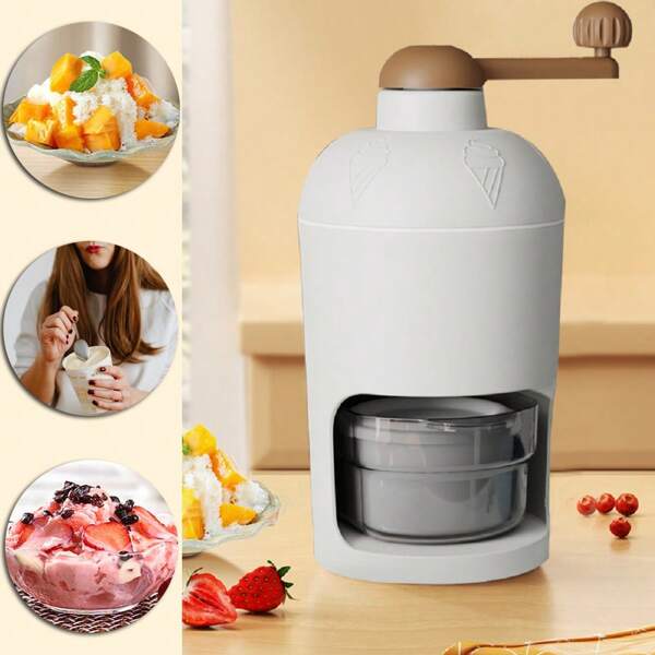 Manual Ice Crusher, Portable Hand Ice Shaver For DIY Ice Slushy, Small Beige Snow Crank Maker With Free One Cube And Blade, Safe And Odorless Summer Must Snow Horns Maker Tool(1 PC)