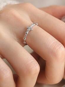 1pc Minimalist Style Luxury Niche Design Korean Unisex Micro-Inlaid Zirconia Cross Adjustable Open Ring - Silver - View 2