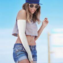 Mangas de brazo refrescantes con protección solar GOUNOD y orificios para los pulgares - Jardinería, deportes al aire libre, entrenamientos, mangas de brazo con protección solar - 1 par blanco - Ver 5