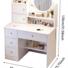 Tocador Multifuncional Con Espejo Led Con Taburetes - Tipo de Enchufe A Japonés (100V) - Ver 4