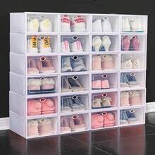 The 12 White Plastic Shoe Storage Box Drawers Are Stackable, Collapsible, And Highly Durable, Making Them An Excellent Choice For Efficient Organization. - White - View 2