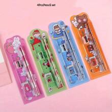 2 Stück/4 Stück (5-teiliges Schreibwaren-Set) - beinhaltet 2 Bleistifte, 1 Radiergummi, 1 Bleistiftspitzer, 1 Lineal + 1 Stück Bleistiftgriff - tragbare Geschenkbox, geeignet für Schule und Abschluss, Schulmaterial | Lustiges Design | Schreibwaren, Bürobedarf-Set, Schulmaterial, Rückkehr zur Schule