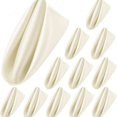 4/8/12/16 Pcs Satin Napkins, 17x17 Inch Square, Ivory Smooth Napkins, Reusable, Suitable For Weddings, Dinners, Cocktail Parties - No Feathers, No Batteries Required