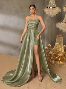 Faeriesty Faeriesty Elegant Strapless Evening Gown With Back Tie Closure & High-Slit Skirt – Elegant Formal Dress For Red Carpet Events, Gala Dinners, Wedding Receptions, Black-Tie Galas, And Grand Celebrations