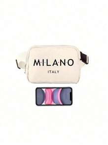 1 peça Mini bolsa transversal com estampa italiana Milano, alça ajustável, pochete com estampa italiana, pochete pequena de nylon, bolsa de armazenamento à prova d'água para esportes e fitness, bolsa transversal multifuncional, bolsa de cintura pequena, bolsa de cintura pequena com alça de ombro ajustável, adequada para compras, viagens, esportes, a melhor escolha para presente (4 cores para escolher)