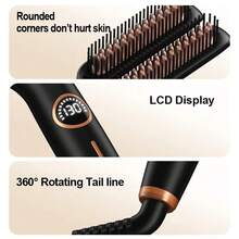 Adjustable Temperature Hair Straightening And Curling Brush, 2-In-1 Straight And Curling Iron - EU C Type Plug(220-240V) - View 7