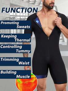 Sauna Suit For Men Full Body Sweat Bodysuit Waist Trainer Sauna Shirt Shapewear Heat Trapping Short Sleeves Workout Top With Shorts Exercise Fitness - Black - View 4