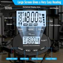 Ryaco Grip Strength Tester 396lbs 180kg Rechargeable Exerciser Meter Digital Hand Dynamometer Grip Strength Trainer Electronic Hand Grip Strengthener With LCD Display For Sport Home School Use - Black - View 2