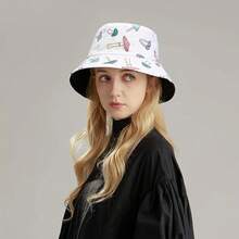 Reversible Bucket Hat For Women, Cute Beach Fisherman Style - Mushroom White - View 8