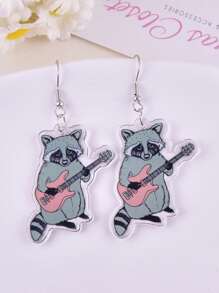 1 Pair Cartoon Anthropomorphic Guitar Raccoon & Frog Animal Band Design Earrings, Party Jewelry Decoration For Women