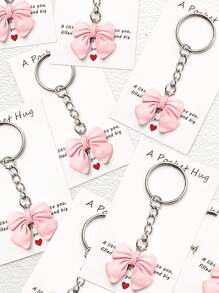 1/5/10pcs Iridescent Bowknot Key Chain Set With Hug Greeting Card Cute Sweet Key Ring Accessories For Bags Cars Phones Earphones Party Favors Gifts Backpack Decor Bows