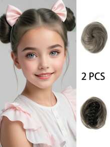 Mini Claw Clip Messy Cat Ear Wig Kids Bun Hairpiece Heat Resistant Synthetic Bun Wig Space Bun Hairpiece, Accessories Bun Hairpiece - Multicolor - View 14
