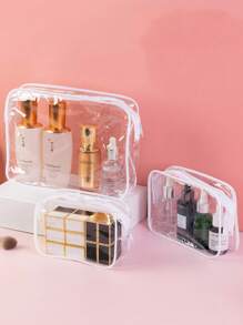 1 pieza Bolsa de cosméticos portátil de PVC, bolsa de aseo transparente, organizador de viaje para niñas, impermeable, almacenamiento, baño, almacenamiento de pañales (color/estilo aleatorio)