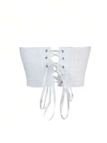 Sexy Elegant White Hollow Out Front Lace Up Corset Top Irregular Hem Shapewear Crop Tube Top Summer Outfits For Women