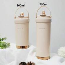 1pc High-Capacity, Stylish Ceramic Lined Double Wall Vacuum Insulated Water Bottle/Coffee Mug With Straw, Portable Back To School