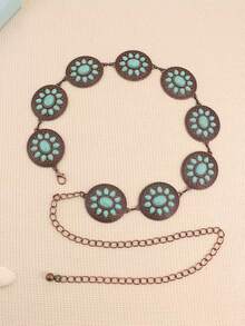 1pc Minimalist Vintage Metal Women Belt, Boho Style Turquoise Body Chain Waist Chain, Suitable For Ladies Holidays Wear - Water Drop Type - View 3