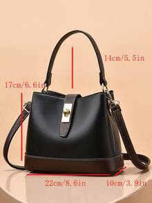 女士小手提包套装，新款时尚撞色单肩水桶包 - 黑色 - 查看 3