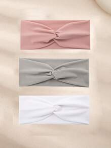 3 Fasce elastiche a maglia con motivo a bandana, accessori per capelli eleganti e alla moda, colori grigio, rosa, bianco.