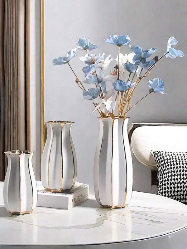 Luxurious Geometric Golden Texture Vase, Made Of Resin With Interwoven Design, Can Be Decorated With Artificial Flower Bouquets To Enhance Aesthetics, Suitable For Living Room, Bedroom, Study, As Well As Commemorative Gifts And Adding Artistic Atmosphere To Weddings