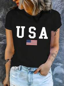 Camiseta de Hombre de EE. UU. Cómoda Cuello Redondo Casual Algodón Mangas Cortas Suave Transpirable Top Ropa de Hombre Camiseta Verano Primavera Ropa de Calle Tela de Algodón Impresión de Letras de Moda - Negro - Ver 3