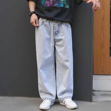 Young Boy Vintage Street Style Casual Versatile Snowflake Pattern Straight Jeans - Light Wash - View 6