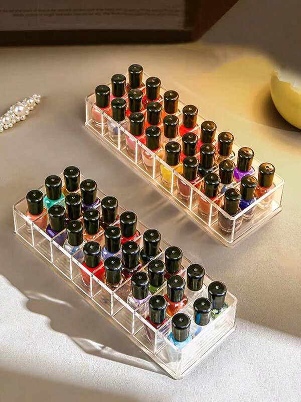 1 pieza/2 piezas Organizador de esmalte de uñas de acrílico transparente - Exhibidor de tocador multifuncional y caja de almacenamiento para escritorio para gel de uñas, lápiz labial, cosméticos y cuidado de la piel - Organizador de herramientas de belleza con estilo