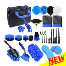 AutoFu 29Pcs Car Detailing Brush Set Soft Brushes Interior Wheel Valet Pro Cleaning Kit, With Storage Bag, Washing Dashboard Wheels, Multifunctional Cleaning Tools - Multicolor - Ver 12