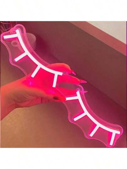 1 pieza Rosa LED Pestañas Tamaño: 5*25cm/1.97*9.84in, Letrero de Neón de Pestañas con Dimmer - Decoración de Pared Moderna para Dormitorio, Negocio de Extensión de Pestañas o Sala de Arte Genial, Alimentado por USB, Diseño Fácil de Colgar, Decoración de Pared de Dormitorio | Arte de Pared Moderno | Letrero Fácil de Colgar