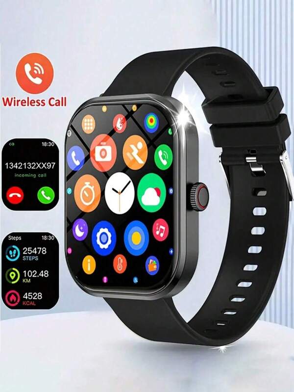 Orologio sportivo intelligente, adatto per orologi smart con schermo HD, con schermo a colori curvo HD a LED, lettore musicale touch screen multi lingua completo, funzione telefonica, notifica dei messaggi