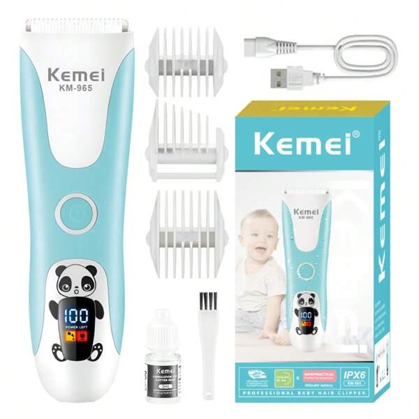 Kemei Kemei Baby Haarschneidemaschine ultra leise wasserdichtes Design | Hypoallergene Keramikklinge mit LED LCD Display, wasserdichte, wiederaufladbare, kabellose Haarschneidemaschine für Kinder & Kleinkinder KM-965