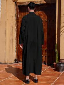 Men's Long Sleeve Draping Robe, Arabic Clothing - Black - View 3