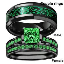 2pcs Women's Engagement/Promise Rings, Red Synthetic Cubic Zirconia, Couple Rings