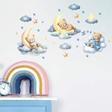Children's Room Decoration Wall Sticker, Teddy Bear Picking Stars & Sleeping Bear Family Wall Decals, Beautify Baby Room - Multicolor - View 6
