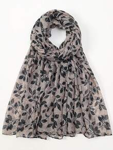 1 件花卉印花休闲可爱优雅街头风格涤纶（涤纶）巴厘岛雪纺围巾，适合春、夏、秋、冬