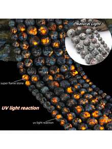 6/8/10/12 毫米天然火焰石珠明亮 Yooperlite 圆形散粒隔石适用于珠宝制作 DIY 手链项链 15 英寸