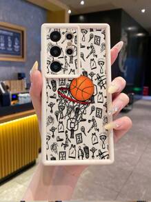 Beige TPU Sandstein Handyhülle, stoßfest, tragbar, mit Basketball Element Muster Design, kompatibel mit Apple 16 15 14 13 12 11Pro Max//Redmi/OPPO/Realme/Infinix
