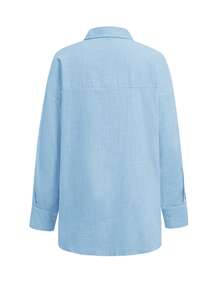 Look Polly Women's Christmas Long Sleeve Shirt, Solid Color Single Breasted Casual Fashion, Traceable Cotton Fall Women Clothes, Pocket Design, Back To School Clothes, Old Money Style Women Christmas