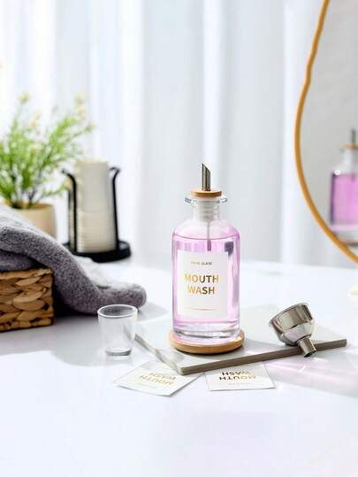 Nordic Style Mouthwash Dispenser Set (Includes Coffee Syrup Dispenser, 11.8 Oz Capacity, With Non-Slip Mat, Funnel And Cup), Elegant Desktop Decor, Suitable For Home, Room, Bathroom Decor, Christmas Decoration And Accessories