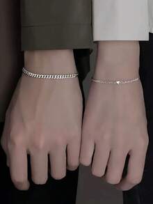 Conjunto de 2 pulseiras de casal em formato de coração de aço inoxidável simples, decoração para datas festivas e joias combinando