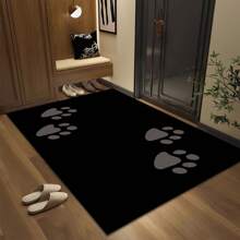 1pc Black Paw Print Crystal Velvet Doormat, Machine Washable, Entrance Mat, Floor Mat, Suitable For Entryway Decoration In Living Room, Porch Etc., New Arrival For Spring & Summer, Dirt-Resistant,