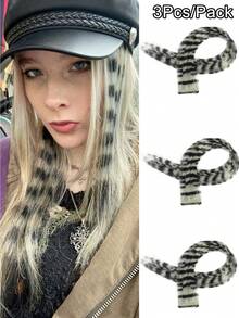 3 件豹纹印花假发条纹印花假发片彩色长直发夹式接发适合女士女孩日常使用派对万圣节节日