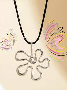 1pc Minimalist Silver Flower Pendant Necklace, Versatile Choker Necklace For Daily Wear