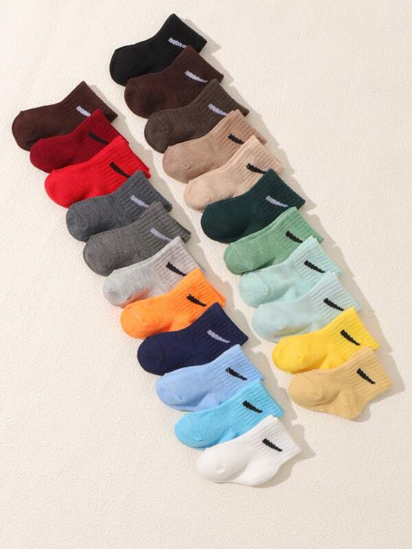 10 Pairs Baby Solid Candy Color Casual Socks, Spring/Summer