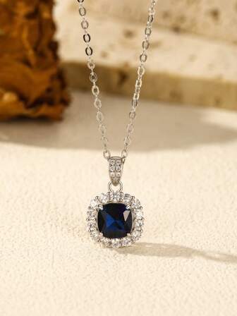 MODIAN Colliers pendentifs MODIAN en argent sterling 925 avec zirconium bleu royal géométrique élégant et de luxe pour femmes, bijoux de qualité pour anniversaire