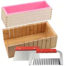 Molde de Silicone Retangular Flexível Grande de 42 onças, Kit de Fabricação de Sabonete Artesanal com Caixa de Madeira, Raspador Ondulado e Reto de Aço Inoxidável, e Cortador, Suprimentos para Fabricação de Sabonete Caseiro