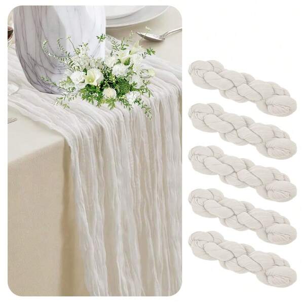 1pc/2pcs/5pcs Boho Gauze 71 Inch Long Cheesecloth Table Runner, Semi-Sheer Cheesecloth Romantic 35 Inch Wide Tablecloth For Wedding Reception Bridal Holiday Birthday Valentine's Day Party Table Dining Room Dresser Decor,Home Decor, Scene Decor