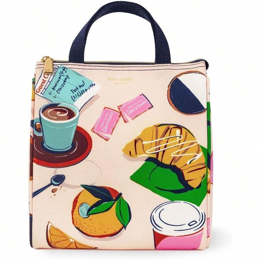 Local Shipping-Kate Spade New York Portable Soft Cooler Lunch Bag With Silver Insulated Interior Lining And Storage Pocket, Floral Garden - Silver - View 1
